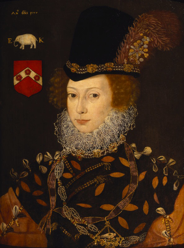 ELIZABETH KNOLLYS, LADY LAYTON attributed to George Gower, 1577, 24 x 27 & 3/4 inches (61 x 70.5 cm) in the Dining Room at Montacute. Credit: Montacute, Sir Malcolm Stewart bequest, The National Trust.