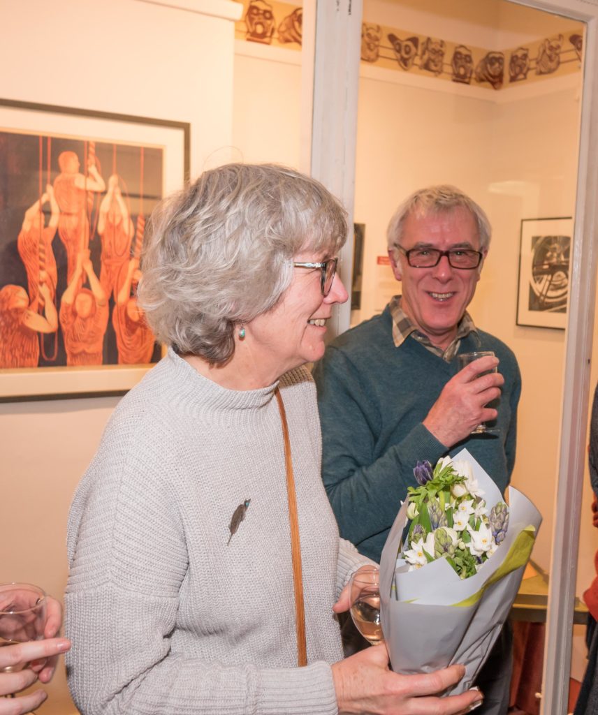 Chris Pocock at preview of the St Mary’s Church exhibition ‘Angels, Buckets & Bells’, Swindon Museum & Art Gallery, Jan 2020